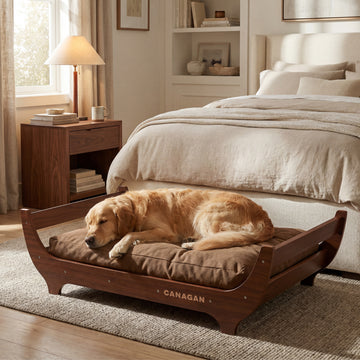 CANAGAN Elevated Wood Dog Bed, Raised Dog Couch with Washable Cushion, Modern Pet Furniture for Indoor Dogs, Furniture Grade Wood Frame, Walnut Finish, Large