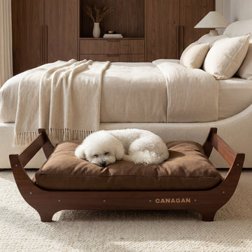 CANAGAN Elevated Wood Dog Bed, Raised Dog Couch with Washable Cushion, Modern Pet Furniture for Indoor Dogs, Furniture Grade Wood Frame, Walnut Finish, Medium
