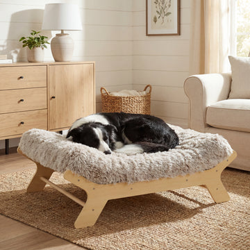 MUIHOOD Elevated Wooden Dog Bed with Foam Mattress, Natural Wood, Large | Raised Dog Bed with Washable Cover, Supportive Foam Mattress, Perfect for Large Dogs and Indoor Living