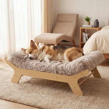 MUIHOOD Elevated Wooden Dog Bed with Foam Mattress, Natural Wood, Medium | Raised Dog Bed with Washable Cover, Supportive Foam Mattress, Perfect for Medium Dogs and Indoor Living