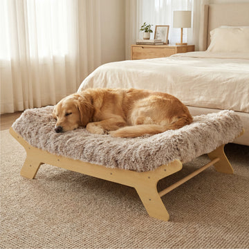 MUIHOOD Elevated Wooden Dog Bed with Foam Mattress, Natural Wood, X-Large | Raised Dog Bed with Washable Cover, Supportive Foam Mattress, Perfect for Large Dogs and Indoor Living