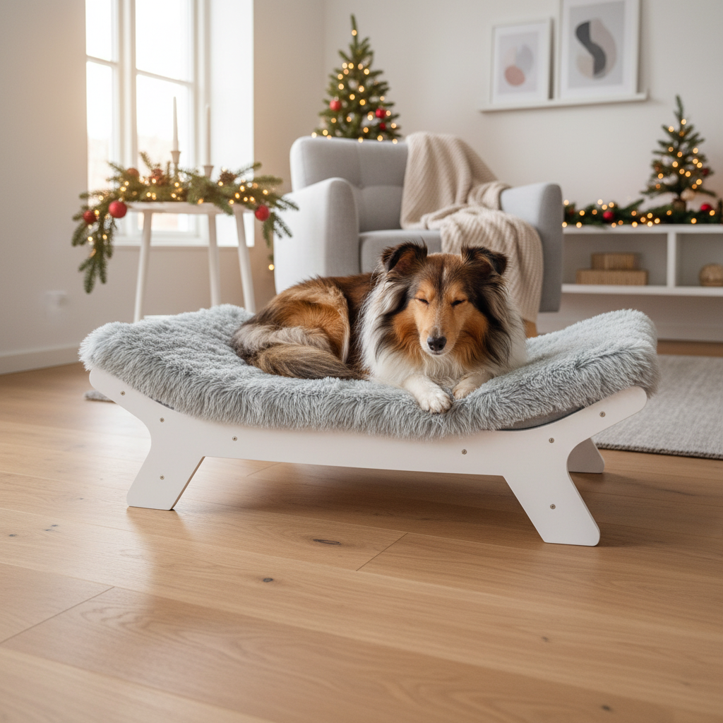 Muihood Wooden Dog Bed Frame Mattress Raised Lifted Elevated Furniture White Suitable for Weight Up to 50 lbs Gift